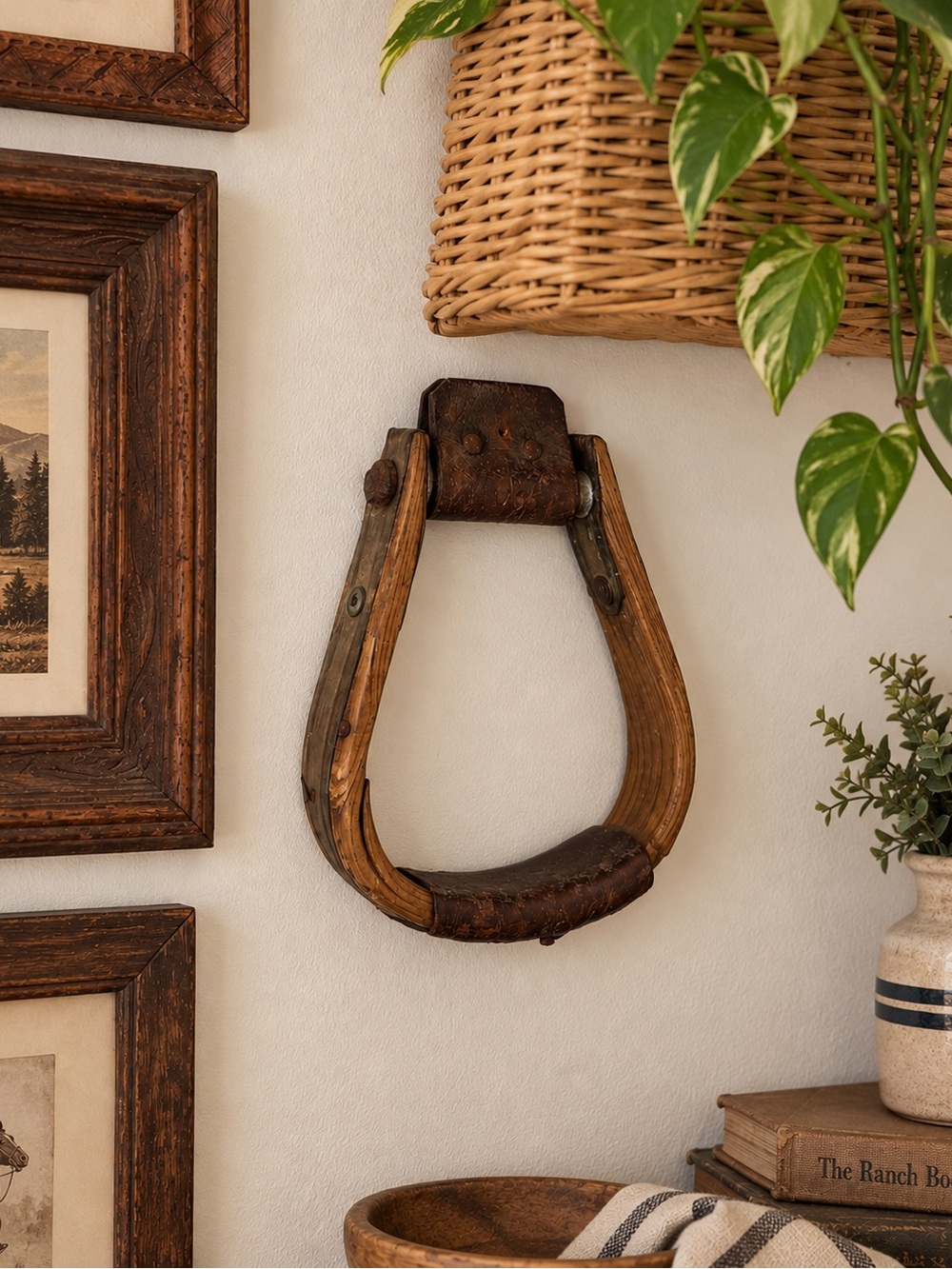 Vintage Brown Wooden Horse Stirrup Decor